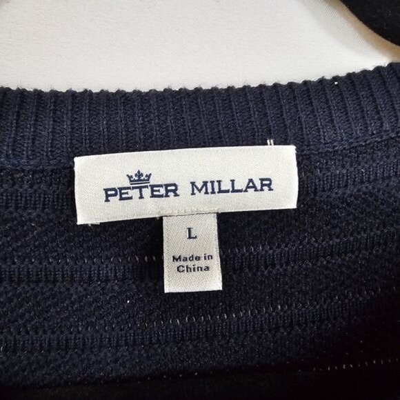 Peter Millar Merino Crewneck Sweater Sz L Navy Breton Striped Nautical Preppy - Picture 3 of 6
